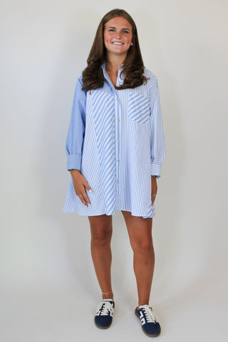 Oxford Club Mini Dress - Cornflower Combo