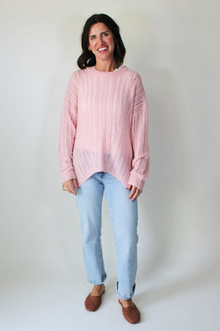 Sheer Luck Cable Sweater - Peach Skin