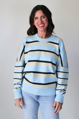 Striped Alma Pullover - Ice Blue Combo