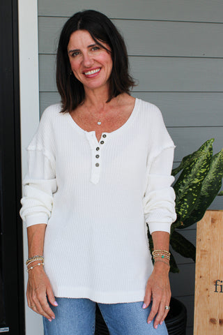 Montreal Oversized Thermal Henley - Clean Ivory
