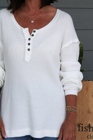 Montreal Oversized Thermal Henley - Clean Ivory