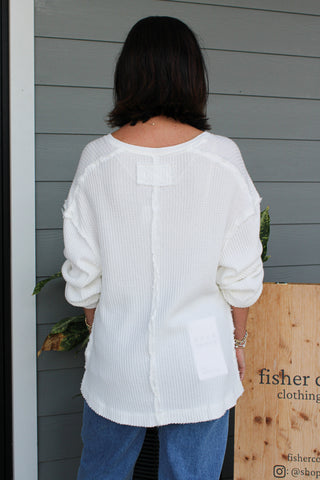 Montreal Oversized Thermal Henley - Clean Ivory