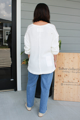 Montreal Oversized Thermal Henley - Clean Ivory