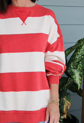 Classic Striped Oversized Crewneck- Cherry Combo