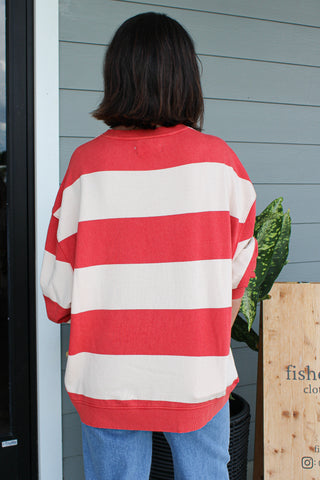 Classic Striped Oversized Crewneck- Cherry Combo