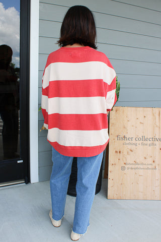 Classic Striped Oversized Crewneck- Cherry Combo