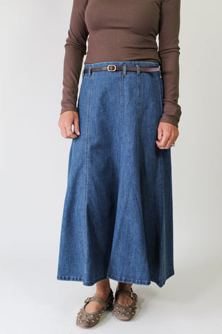 Belted Denim Ankle Skirt