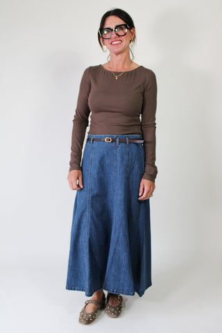 Belted Denim Ankle Skirt