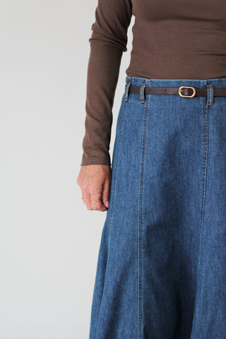 Belted Denim Ankle Skirt