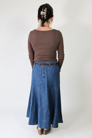 Belted Denim Ankle Skirt