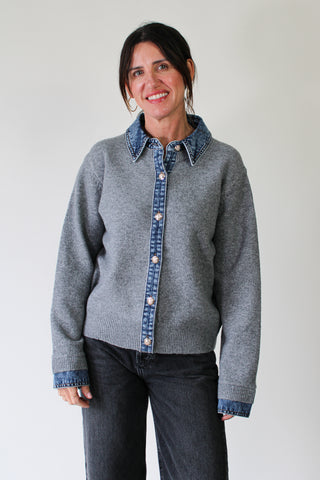 Denim Trim Sweater Shirt