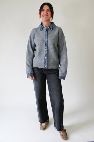 Denim Trim Sweater Shirt