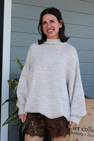 Beaumont Mock Neck Tunic Sweater - Heather Grey