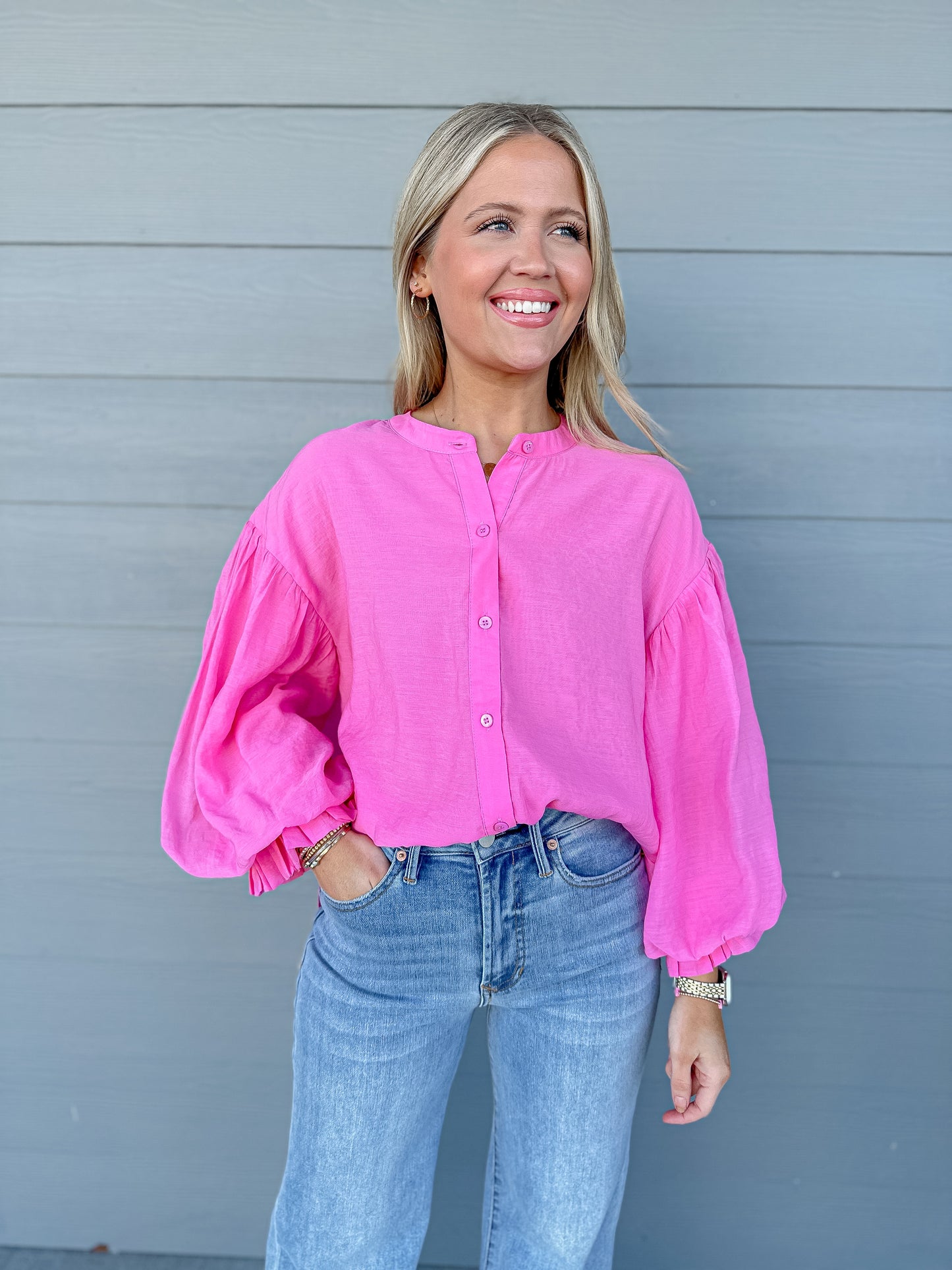 Puff Sleeve Button Down Top