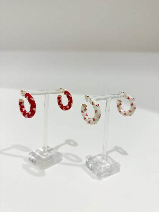 Red & Pink Two Tone Heart Earrings