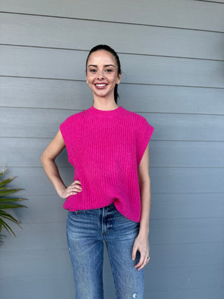 Kameron Sleeveless Crewneck Sweater - Fuchsia