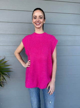 Kameron Sleeveless Crewneck Sweater - Fuchsia