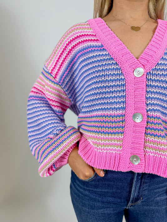 Good Karma Cardigan | Multi Stripe Knit