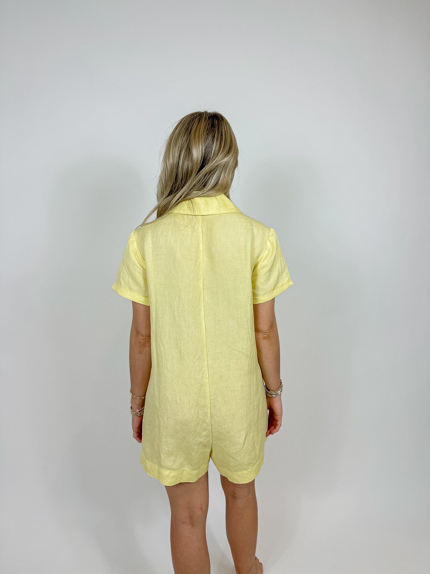 Bicoastal Blazer Romper - Butter Yellow Linen