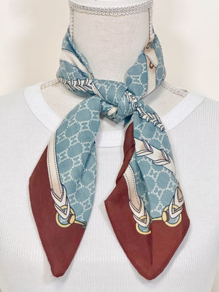 Teal Horsebit Print Bandana Scarf