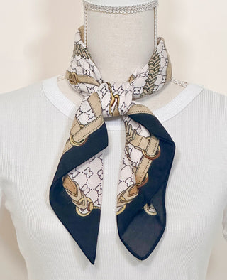 White Horsebit Print Bandana Scarf