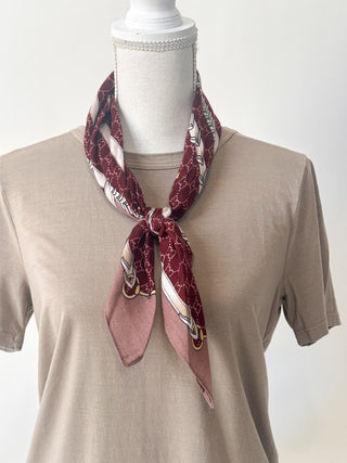 Burgundy Horsebit Print Bandana Scarf