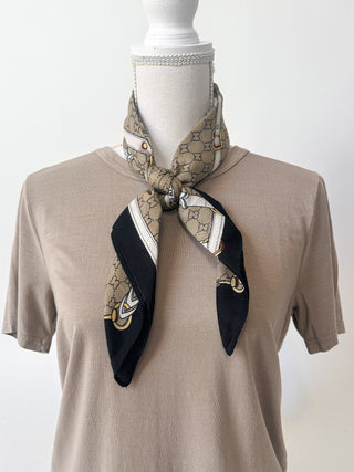 Taupe Horsebit Print Bandana Scarf