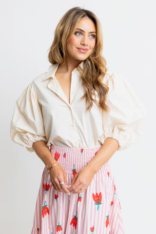 Solid Poplin Button Top - Ivory