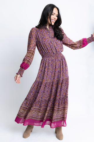 Floral Chiffon Metallic Maxi Dress