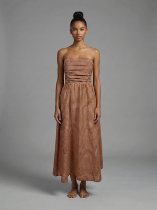 Terracotta Check Maxi Dress