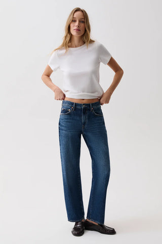 Lexi Mid Rise Bowed Straight Jean - Moonwave