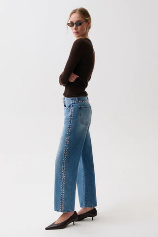 Lexi Mid-Rise Bowed Straight Denim - Star Studded