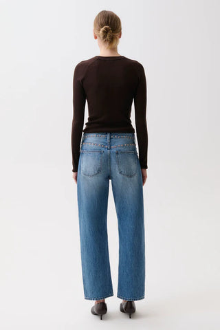 Lexi Mid-Rise Bowed Straight Denim - Star Studded