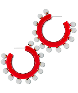 Studded Hoops - Red & White