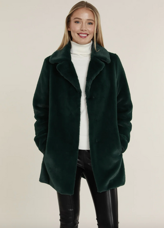 Mid Length Faux Fur Coat - Emerald Green