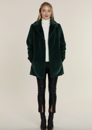 Mid Length Faux Fur Coat - Emerald Green