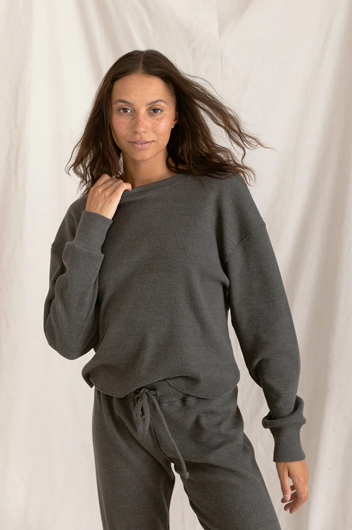Isla Cozy Ribbed Pullover - Charcoal