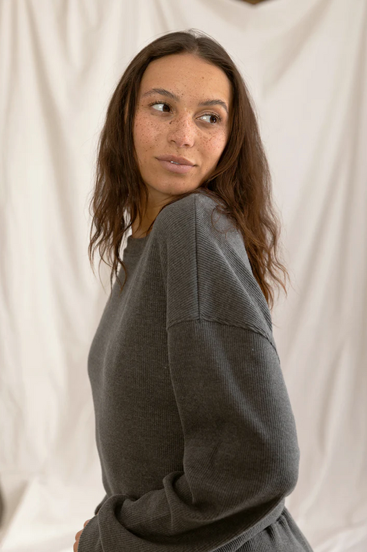 Isla Cozy Ribbed Pullover - Charcoal