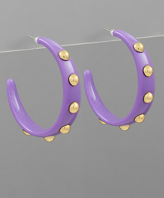 Purple Studded Hoops