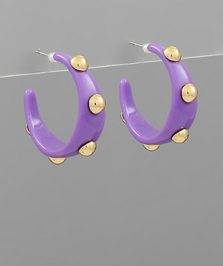 Small Purple Studded Hoops