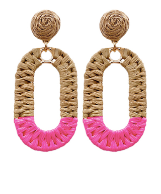 Fuchsia Oval Raffia Earrings