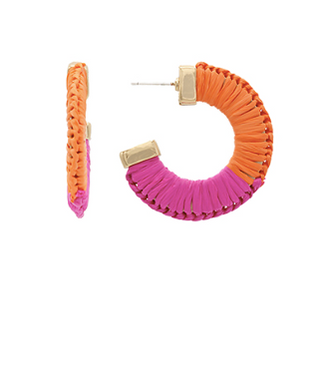 Raffia Wrapped Two Tone Hoops