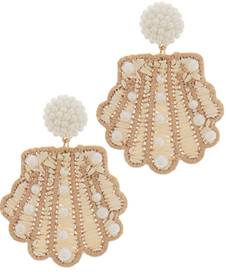 Shell Raffia Earrings - Natural