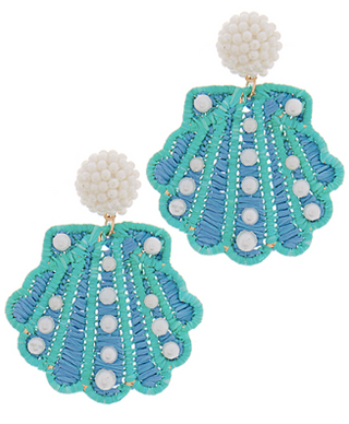 Shell Raffia Earrings - Blue