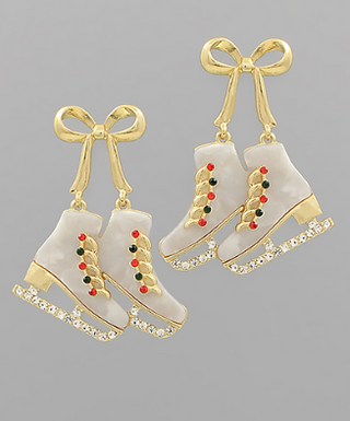 Ice Skate Earrings - White