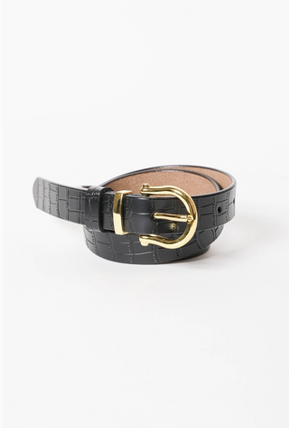 Faux Alligator Leather Belt - Black