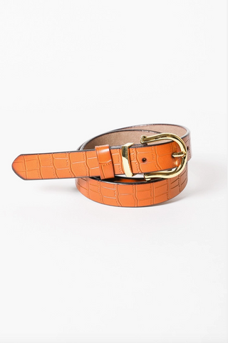 Faux Alligator Leather Belt - Camel