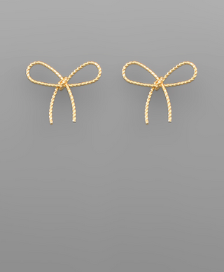 Textured Wire Bow Earrings - Gold