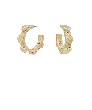 Heart Station Brushed Hoops - Gold