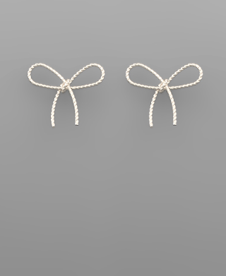 Textured Wire Bow Earrings - Silver